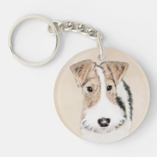 Wire Fox Terrier Painting - Cute Original Dog Art Keychain