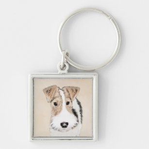 Wire Fox Terrier Painting - Cute Original Dog Art Keychain