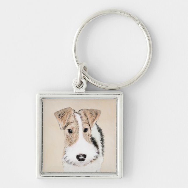 Wire Fox Terrier Painting - Cute Original Dog Art Keychain (Front)