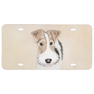 Wire Fox Terrier Painting - Cute Original Dog Art License Plate