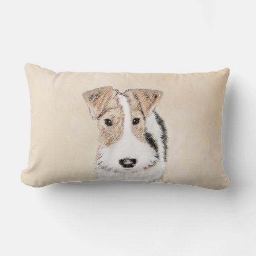 Wire Fox Terrier Painting _ Cute Original Dog Art Lumbar Pillow