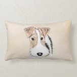 Wire Fox Terrier Painting - Cute Original Dog Art Lumbar Pillow