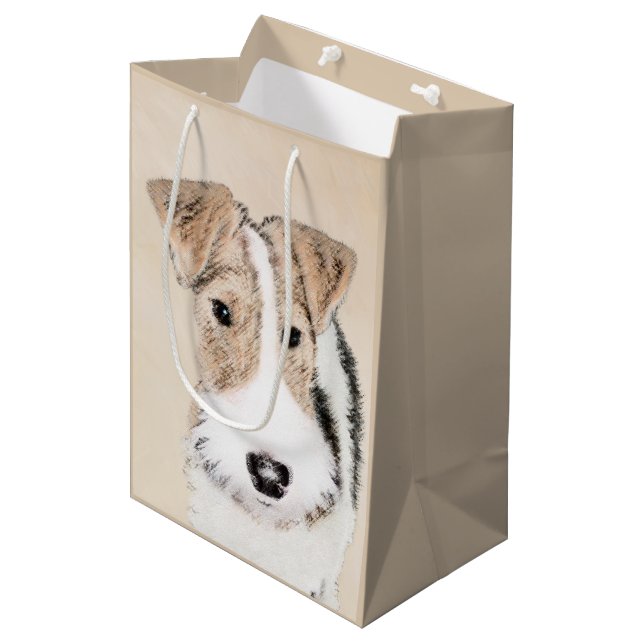 Wire Fox Terrier Painting - Cute Original Dog Art Medium Gift Bag (Front Angled)