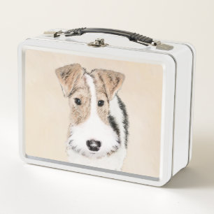 Wire Fox Terrier Painting - Cute Original Dog Art Metal Lunch Box