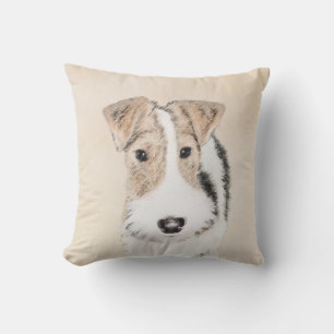 Wire Fox Terrier Painting - Cute Original Dog Art Outdoor Pillow