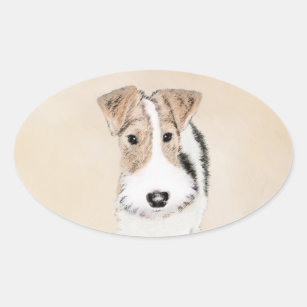 Wire Fox Terrier Painting - Cute Original Dog Art Oval Sticker