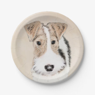 Wire Fox Terrier Painting - Cute Original Dog Art Paper Plates