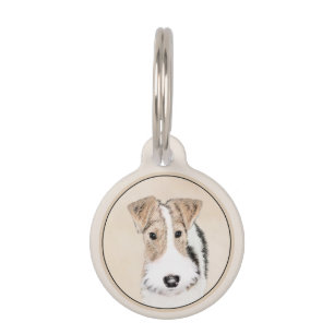 Wire Fox Terrier Painting - Cute Original Dog Art Pet ID Tag