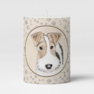 Wire Fox Terrier Painting - Cute Original Dog Art Pillar Candle