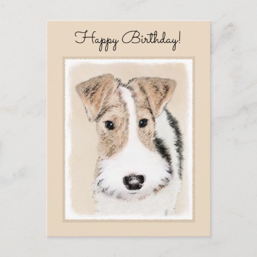 Wire Fox Terrier Painting _ Cute Original Dog Art Postcard