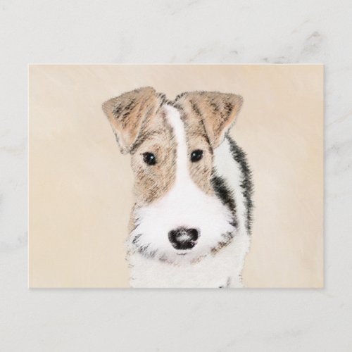 Wire Fox Terrier Painting _ Cute Original Dog Art Postcard
