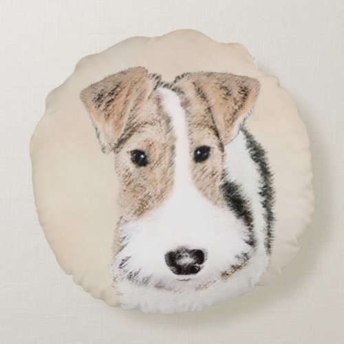 Wire Fox Terrier Painting _ Cute Original Dog Art Round Pillow