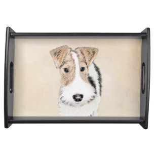 Wire Fox Terrier Painting - Cute Original Dog Art Serving Tray
