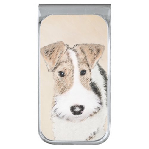 Wire Fox Terrier Painting _ Cute Original Dog Art Silver Finish Money Clip