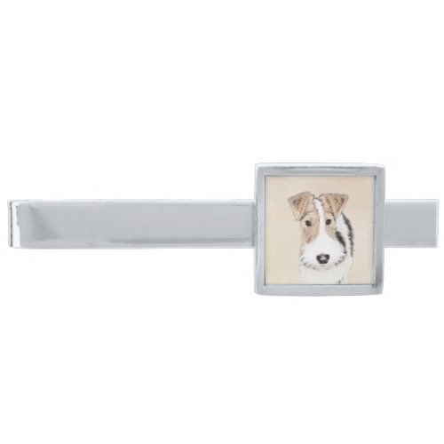 Wire Fox Terrier Painting _ Cute Original Dog Art Silver Finish Tie Bar