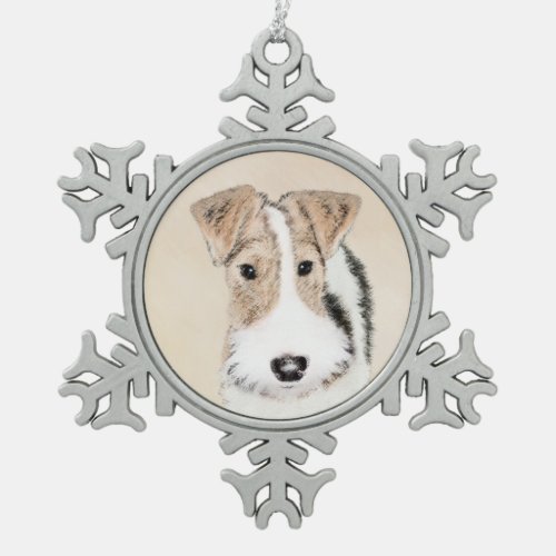 Wire Fox Terrier Painting _ Cute Original Dog Art Snowflake Pewter Christmas Ornament