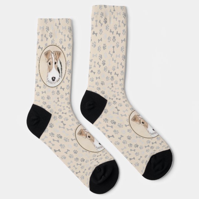 Wire Fox Terrier Painting - Cute Original Dog Art Socks (Right)