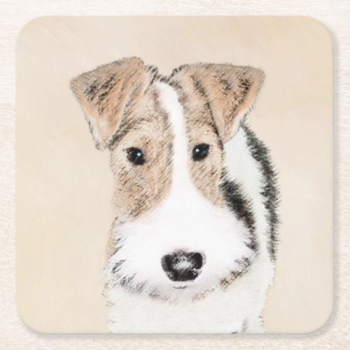 Wire Fox Terrier Painting _ Cute Original Dog Art Square Paper Coaster