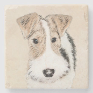 Wire Fox Terrier Painting - Cute Original Dog Art Stone Coaster