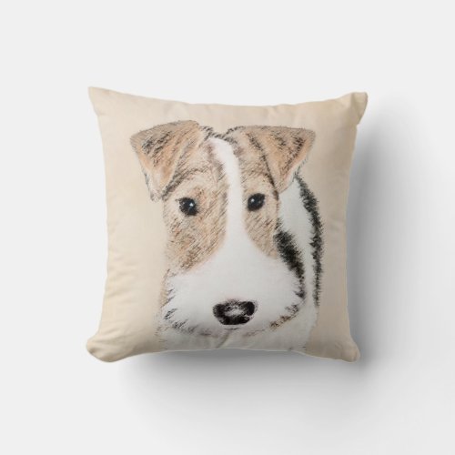 Wire Fox Terrier Painting _ Cute Original Dog Art Throw Pillow