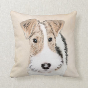 Wire Fox Terrier Painting - Cute Original Dog Art Throw Pillow