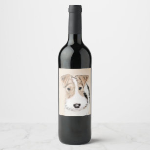 Wire Fox Terrier Painting - Cute Original Dog Art Wine Label
