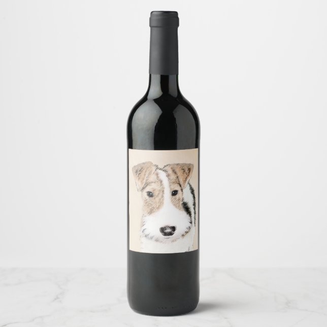 Wire Fox Terrier Painting - Cute Original Dog Art Wine Label (Front)