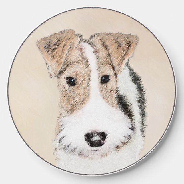 Wire Fox Terrier Painting - Cute Original Dog Art Wireless Charger (Front)