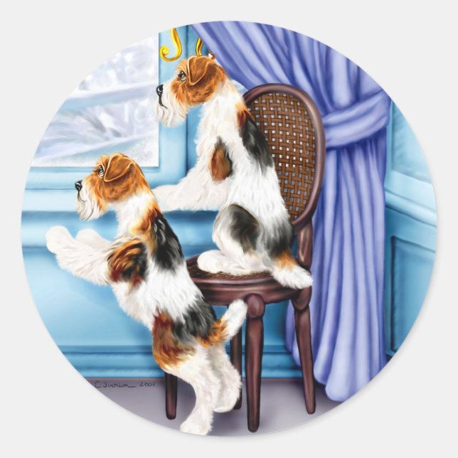 Wire Fox Terrier Parlor Pals Classic Round Sticker (Front)