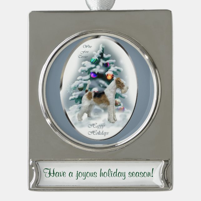 Wire Fox Terrier Personalized Christmas Silver Plated Banner Ornament (Front)