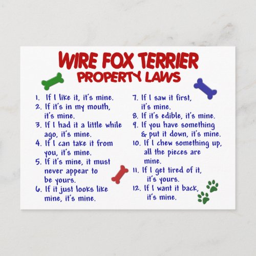 WIRE FOX TERRIER Property Laws 2 Postcard