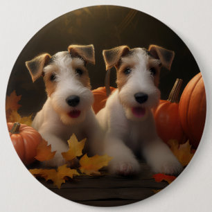 Wire Fox Terrier Puppy Autumn Delight Pumpkin Button
