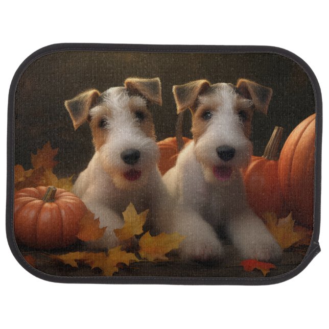 Wire Fox Terrier Puppy Autumn Delight Pumpkin Car Floor Mat (Rear)