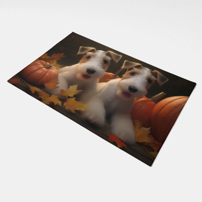 Wire Fox Terrier Puppy Autumn Delight Pumpkin Doormat (Angled)