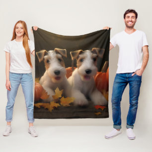 Wire Fox Terrier Puppy Autumn Delight Pumpkin Fleece Blanket