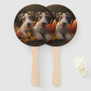 Wire Fox Terrier Puppy Autumn Delight Pumpkin Hand Fan