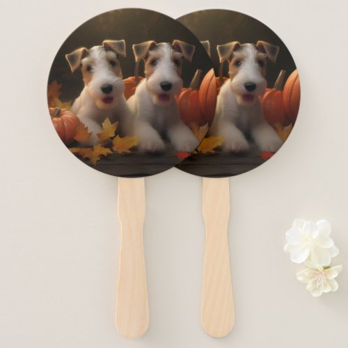 Wire Fox Terrier Puppy Autumn Delight Pumpkin Hand Fan