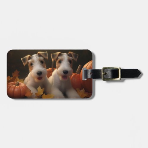 Wire Fox Terrier Puppy Autumn Delight Pumpkin Luggage Tag