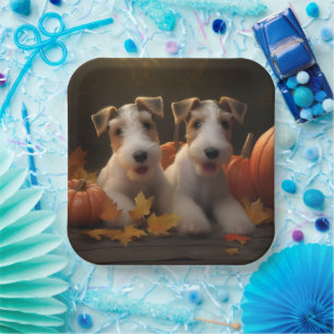 Wire Fox Terrier Puppy Autumn Delight Pumpkin Paper Plates