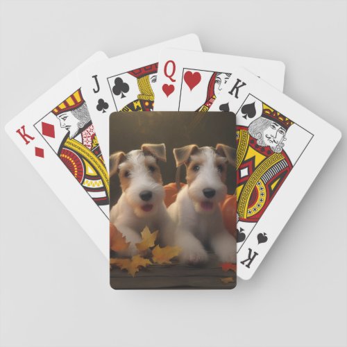 Wire Fox Terrier Puppy Autumn Delight Pumpkin Poker Cards