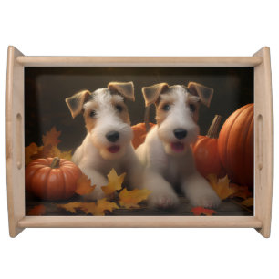 Wire Fox Terrier Puppy Autumn Delight Pumpkin Serving Tray