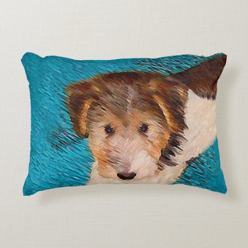 Wire Fox Terrier Puppy Painting _ Original Dog Art Accent Pillow