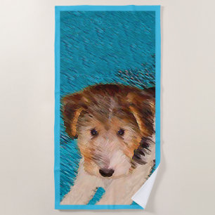 Wire Fox Terrier Puppy Painting - Original Dog Art Beach Towel
