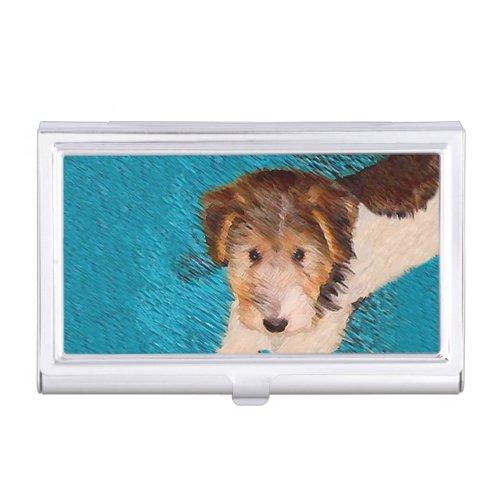 Wire Fox Terrier Puppy Painting _ Original Dog Art Business Card Case