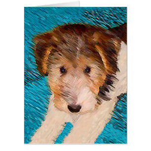 Wire Fox Terrier Puppy Painting - Original Dog Art Card