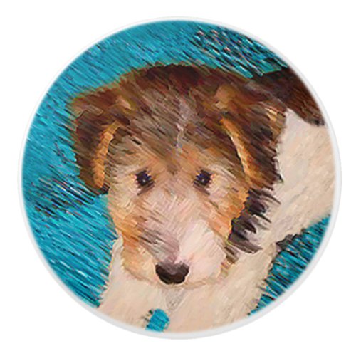 Wire Fox Terrier Puppy Painting _ Original Dog Art Ceramic Knob