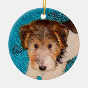 Wire Fox Terrier Puppy Painting - Original Dog Art Ceramic Ornament