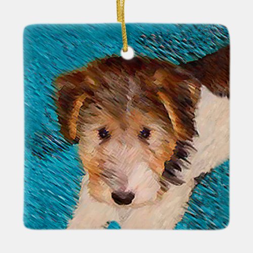 Wire Fox Terrier Puppy Painting _ Original Dog Art Ceramic Ornament