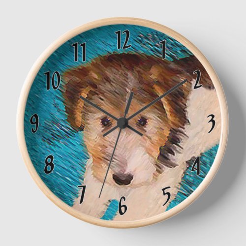 Wire Fox Terrier Puppy Painting _ Original Dog Art Clock