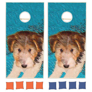 Wire Fox Terrier Puppy Painting - Original Dog Art Cornhole Set